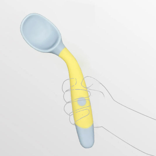Set Cubiertos cuchara y tenedor flexibles y giratorios 360° para bebé, en silicona suave, vajilla de entrenamiento para aprender a comer