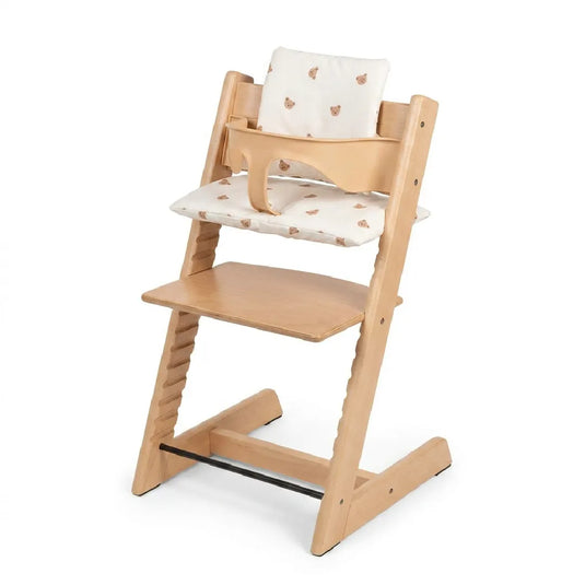 Silla comedor alta evolutiva para bebé en madera, con baby set, cojín y bandeja removible, ajustable en altura y profundidad, ergonómica, crece con tu hijo