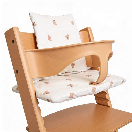 Silla comedor alta evolutiva para bebé en madera, con baby set, cojín y bandeja removible, ajustable en altura y profundidad, ergonómica, crece con tu hijo