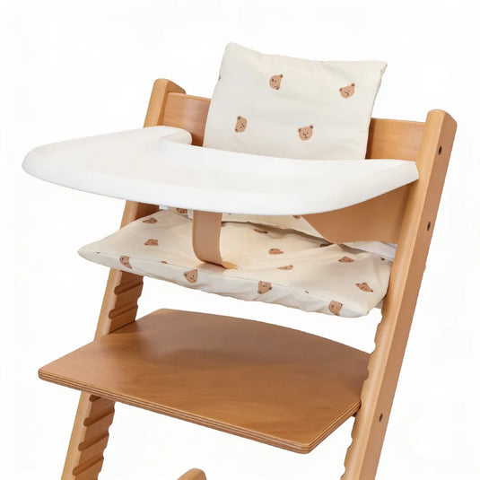 Silla comedor alta evolutiva para bebé en madera, con baby set, cojín y bandeja removible, ajustable en altura y profundidad, ergonómica, crece con tu hijo