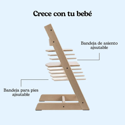 Silla comedor alta evolutiva para bebé en madera, con baby set, cojín y bandeja removible, ajustable en altura y profundidad, ergonómica, crece con tu hijo