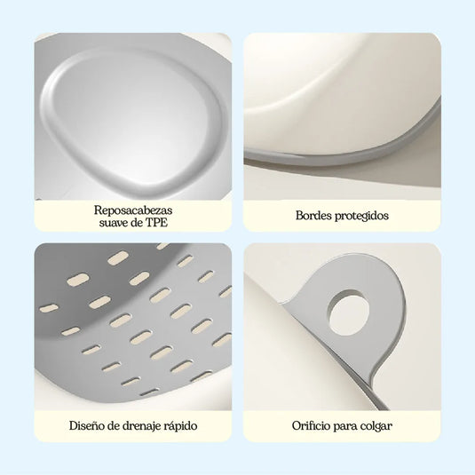 Soporte de baño antideslizante para bebé, plegable, con respaldo ergonómico
