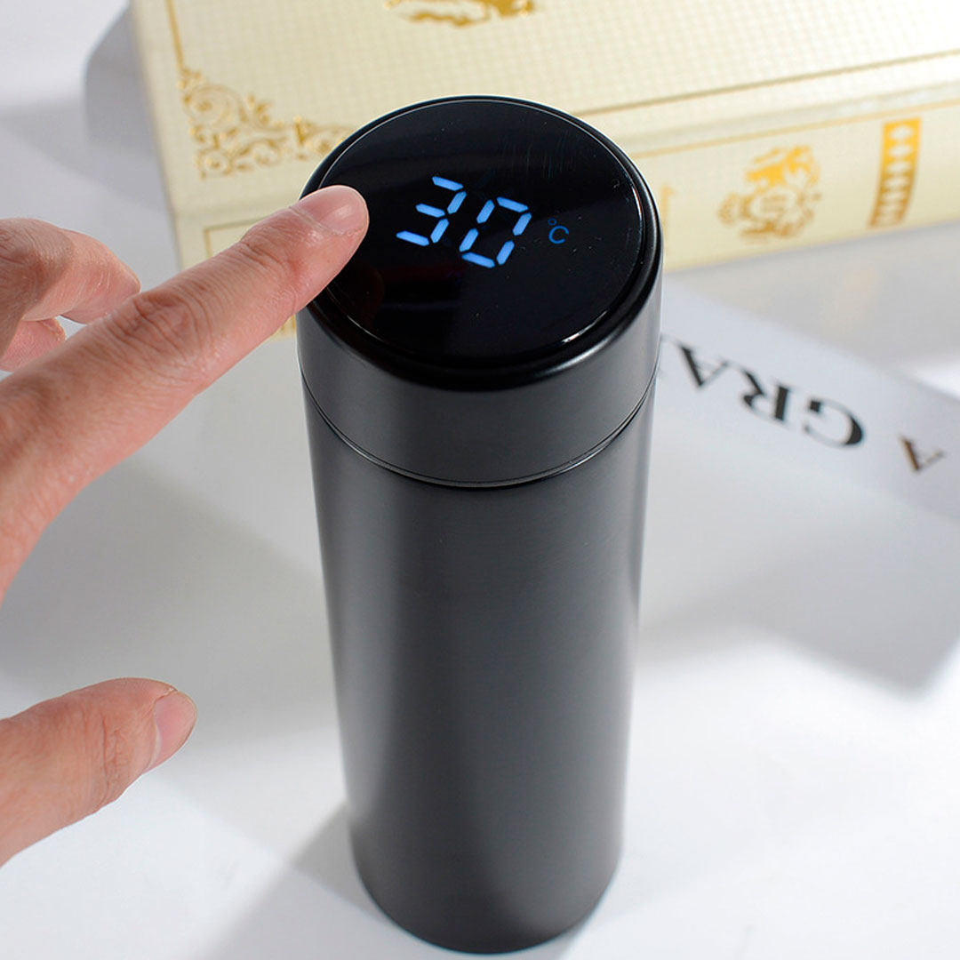 Termo de 500ml con sensor de temperatura LED, hecha en acero inoxidable, conserva el calor o el frio de la bebida, con medidor de temperatura con un toque