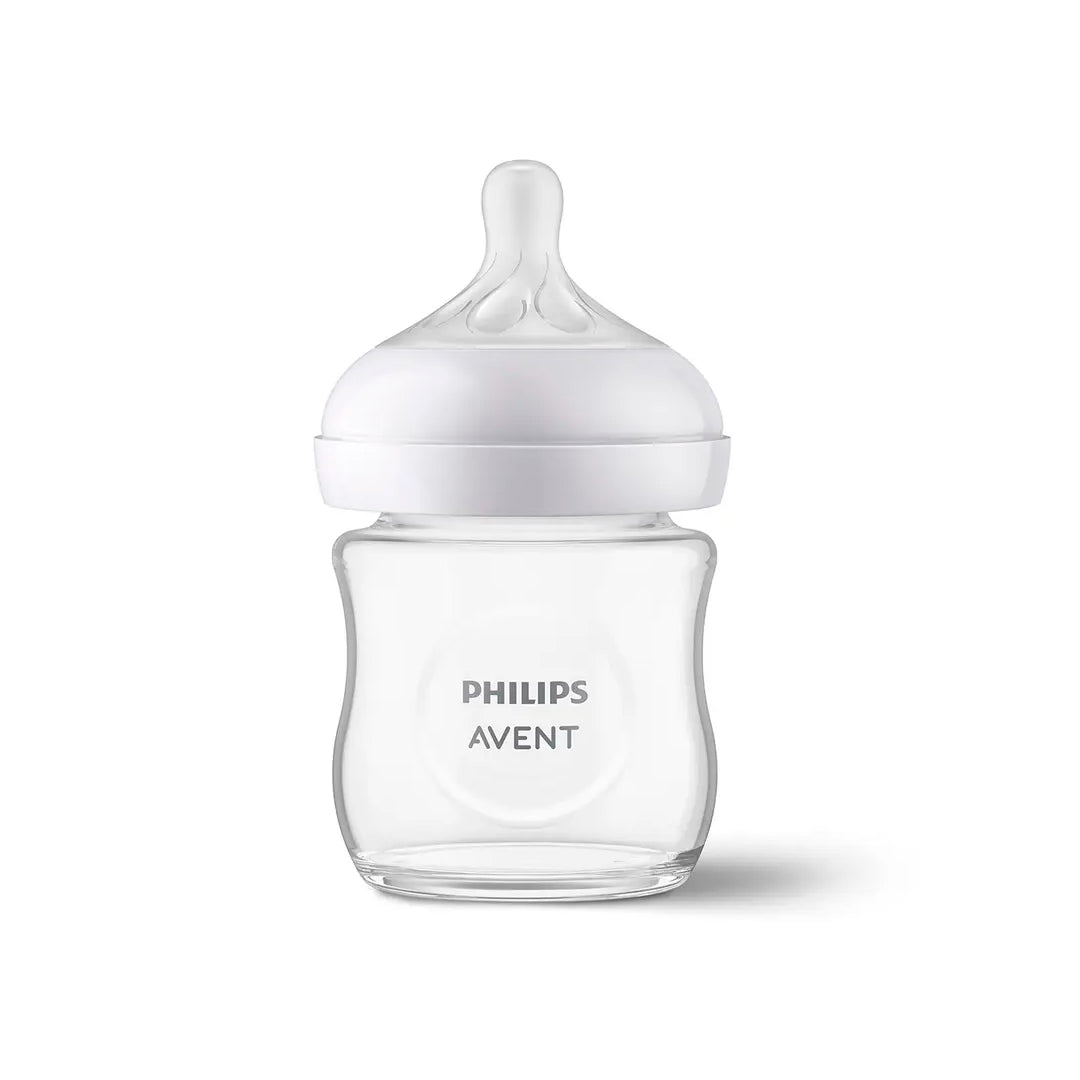 Tetero 4oz de cristal, con válvula anticólicos, resistente al calor - Philips Avent Natural Response Pure Glass
