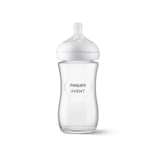 Tetero 8oz de cristal, con válvula anticólicos, resistente al calor - Philips Avent Natural Response Pure Glass