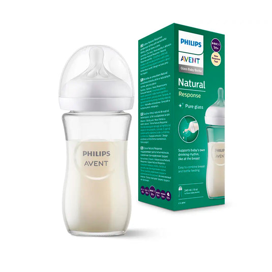 Tetero 8oz de cristal, con válvula anticólicos, resistente al calor - Philips Avent Natural Response Pure Glass