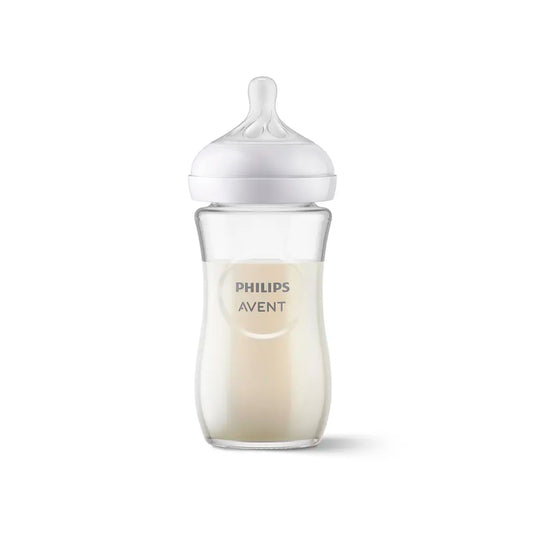 Tetero 8oz de cristal, con válvula anticólicos, resistente al calor - Philips Avent Natural Response Pure Glass