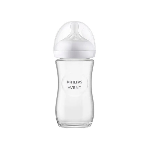 Tetero 8oz de cristal, con válvula anticólicos, resistente al calor - Philips Avent Natural Response Pure Glass