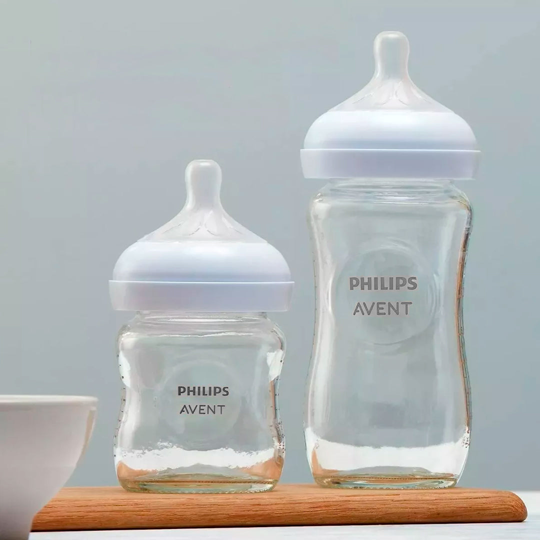 Tetero 8oz de cristal, con válvula anticólicos, resistente al calor - Philips Avent Natural Response Pure Glass