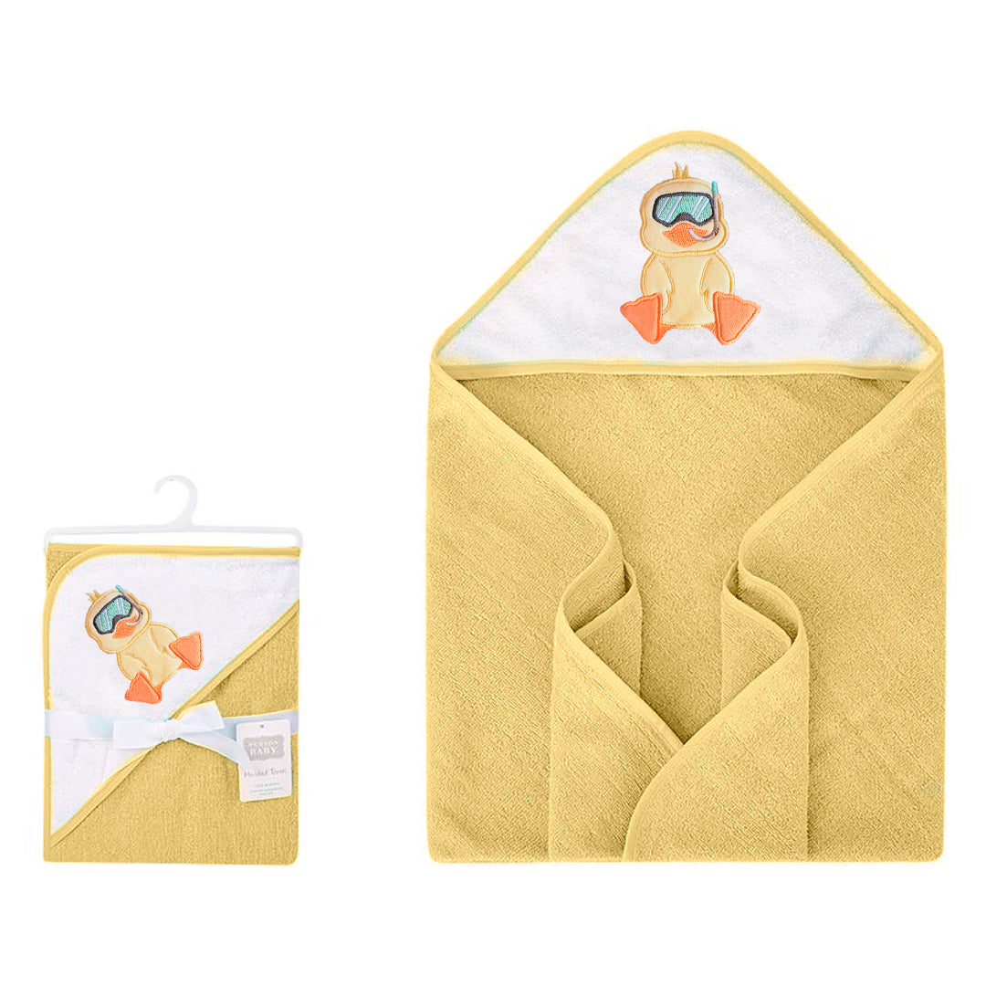 Toalla con diseño de animales para bebé, diversos motivos y colores con capucha - Hudson Baby Pato / Amarillo