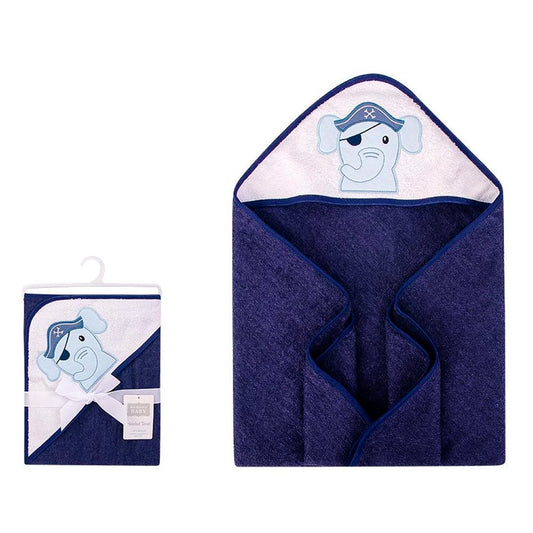 Toalla con diseño de animales para bebé, diversos motivos y colores con capucha - Hudson Baby Elefante / Azul Naval