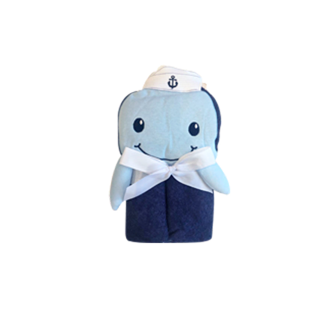 Toalla con capuche para bebé, 100% algodón y diseño de animales - Hooded Towel Ballena Azul