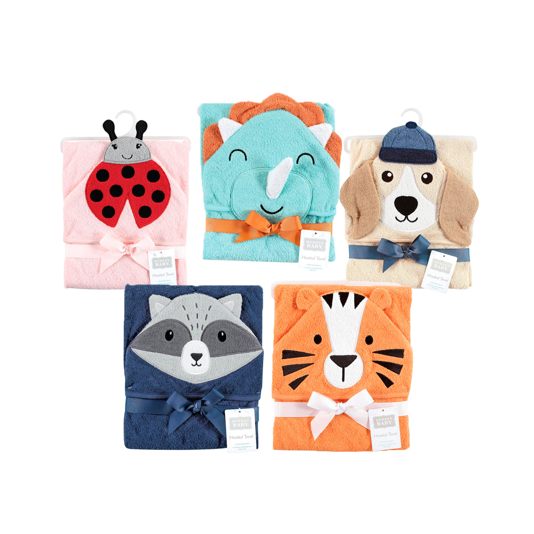 Toalla con capucha y diseños coloridos de animales - Hudson Baby