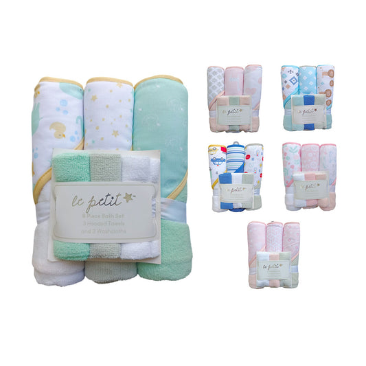 Set de 6 piezas con 3 toallas capucha y 3 babitas, para bebé recién nacido, diseños a juego adorables para tu bebé