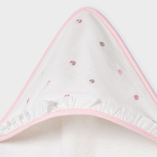 Toalla con capucha con borde rosa para bebé, tipo capa de diseño envolvente con la que podrás secar y abrigar a tu bebé después del baño, hecha 100% en algodón - Mayoral