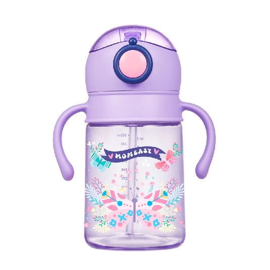 Vaso pitillo de 360ml con agarraderas, con tapa de seguridad antiderrames, hecho de material de calidad grado alimenticio 100% libre de BPA - Momeasy