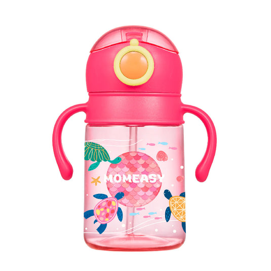 Vaso pitillo de 360ml con agarraderas, con tapa de seguridad antiderrames, hecho de material de calidad grado alimenticio 100% libre de BPA - Momeasy
