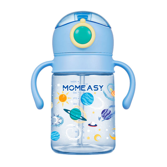 Vaso pitillo de 360ml con agarraderas, con tapa de seguridad antiderrames, hecho de material de calidad grado alimenticio 100% libre de BPA - Momeasy