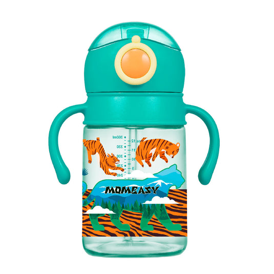 Vaso pitillo de 360ml con agarraderas, con tapa de seguridad antiderrames, hecho de material de calidad grado alimenticio 100% libre de BPA - Momeasy
