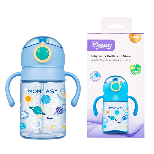 Vaso pitillo de 360ml con agarraderas, con tapa de seguridad antiderrames, hecho de material de calidad grado alimenticio 100% libre de BPA - Momeasy