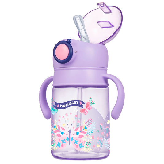 Vaso pitillo de 360ml con agarraderas, con tapa de seguridad antiderrames, hecho de material de calidad grado alimenticio 100% libre de BPA - Momeasy