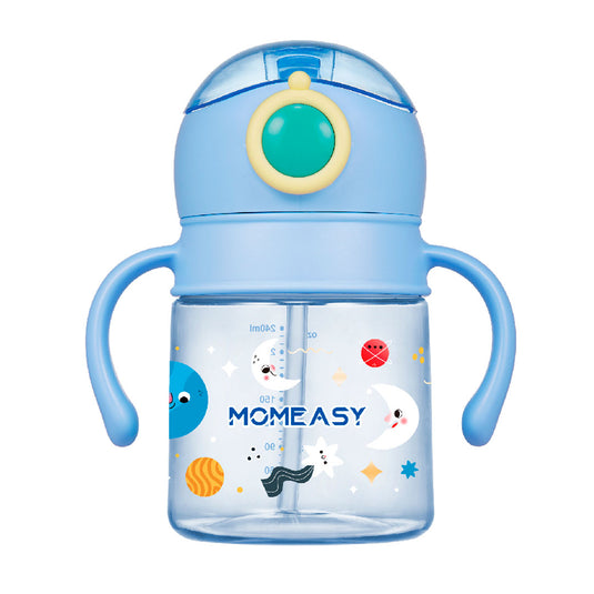Vaso pitillo de 240ml con agarraderas, con tapa de seguridad antiderrames, hecho de material de calidad grado alimenticio 100% libre de BPA - Momeasy