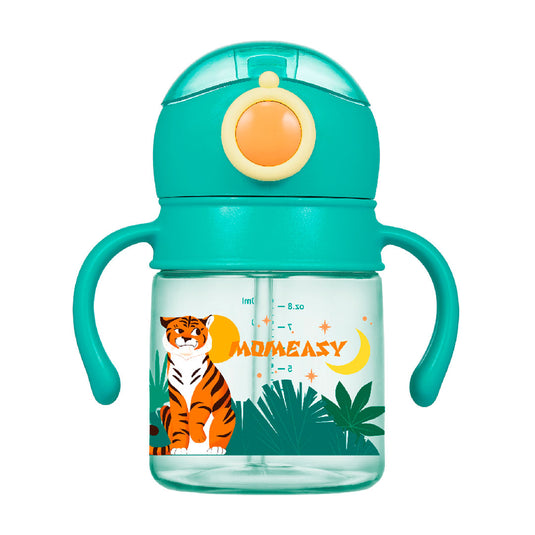 Vaso pitillo de 240ml con agarraderas, con tapa de seguridad antiderrames, hecho de material de calidad grado alimenticio 100% libre de BPA - Momeasy