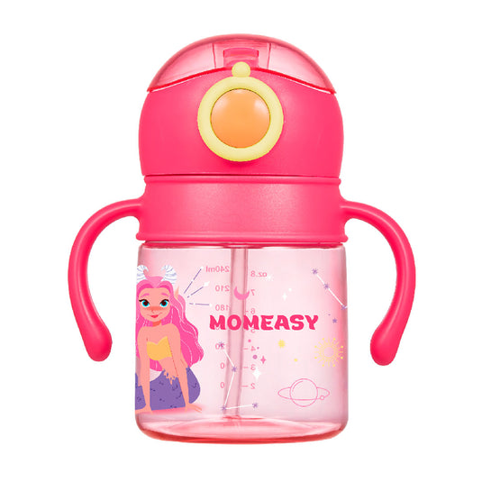 Vaso pitillo de 240ml con agarraderas, con tapa de seguridad antiderrames, hecho de material de calidad grado alimenticio 100% libre de BPA - Momeasy