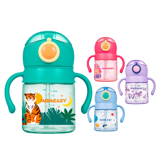 Vaso pitillo de 240ml con agarraderas, con tapa de seguridad antiderrames, hecho de material de calidad grado alimenticio 100% libre de BPA - Momeasy