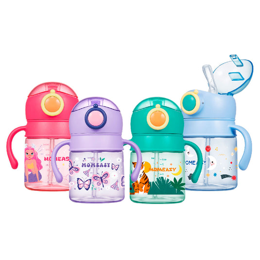 Vaso pitillo de 240ml con agarraderas, con tapa de seguridad antiderrames, hecho de material de calidad grado alimenticio 100% libre de BPA - Momeasy