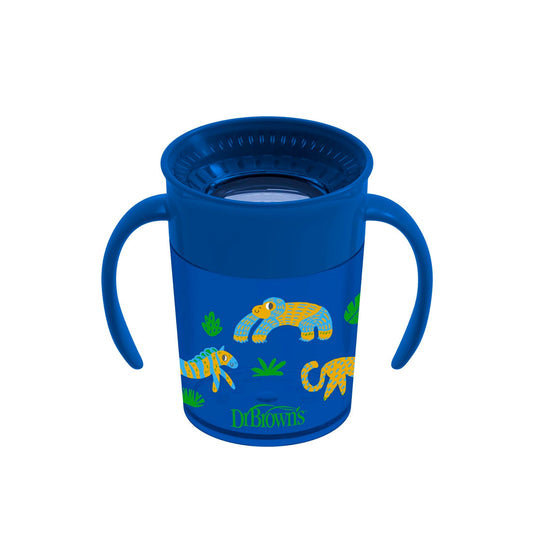 Vaso Cheers 360° antiderrames decorado con agarraderas, aprendizaje sin fugas, ideal para el acompañar el aprendizaje, fácil de limpiar y transportar, en material resistente 100% libre de BPA - Dr Brown's