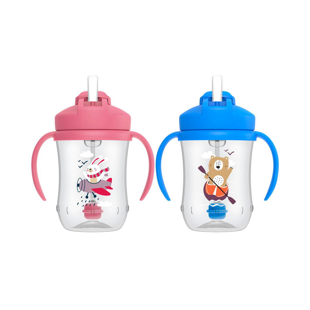 Vaso de 270 ml con agarraderas y pitillo para bebé, a prueba de derrames, protector para el pitillo, fácil de limpiar, 100% libre de BPA, hecho en material resistente - Dr Brown's