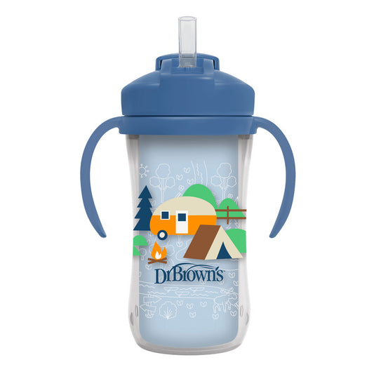 Vaso térmico con agarraderas y pitillo para bebé, de 10oz, a prueba de derrames, con tapa para el pitillo, hecho en material resistente no tóxico sin BPA, fácil de limpiar - Dr Brown's