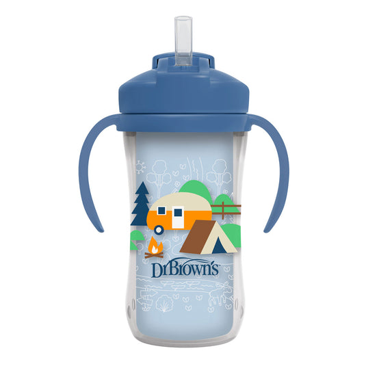 Vaso térmico con agarraderas y pitillo para bebé, de 10oz, a prueba de derrames, con tapa para el pitillo, hecho en material resistente no tóxico sin BPA, fácil de limpiar - Dr Brown's