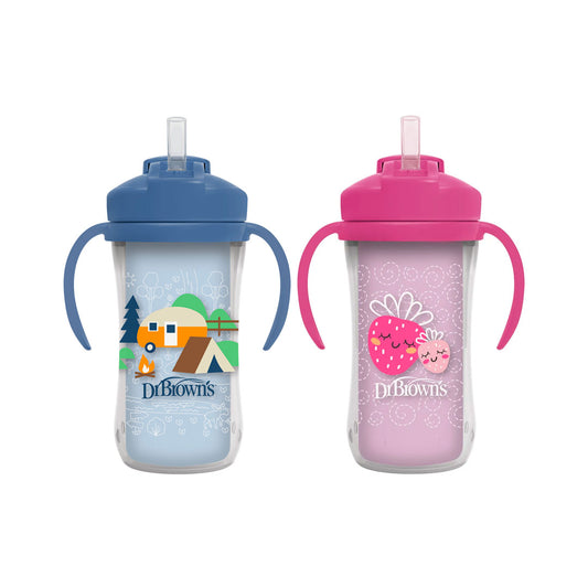 Vaso térmico con agarraderas y pitillo para bebé, de 10oz, a prueba de derrames, con tapa para el pitillo, hecho en material resistente no tóxico sin BPA, fácil de limpiar - Dr Brown's