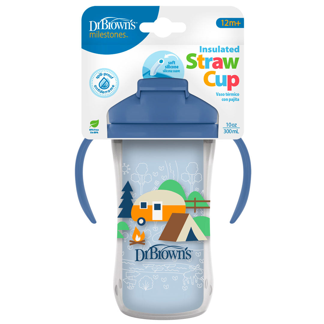 Vaso térmico con agarraderas y pitillo para bebé, de 10oz, a prueba de derrames, con tapa para el pitillo, hecho en material resistente no tóxico sin BPA, fácil de limpiar - Dr Brown's