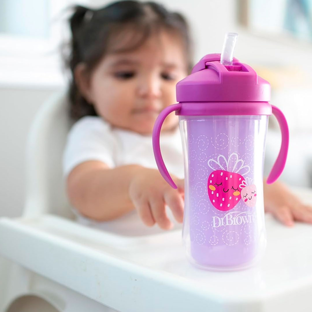 Vaso térmico con agarraderas y pitillo para bebé, de 10oz, a prueba de derrames, con tapa para el pitillo, hecho en material resistente no tóxico sin BPA, fácil de limpiar - Dr Brown's