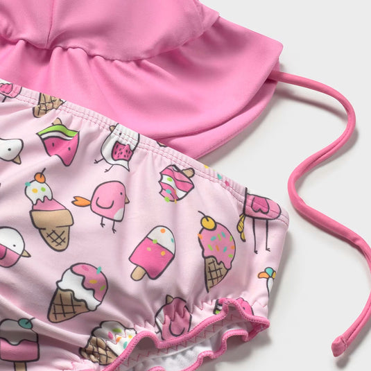 Vestido de baño Palomita rosa con heladitos para bebé, set de baño de 3pz con gorrito para protección solar, divertido diseño y color vibrante - Mayoral
