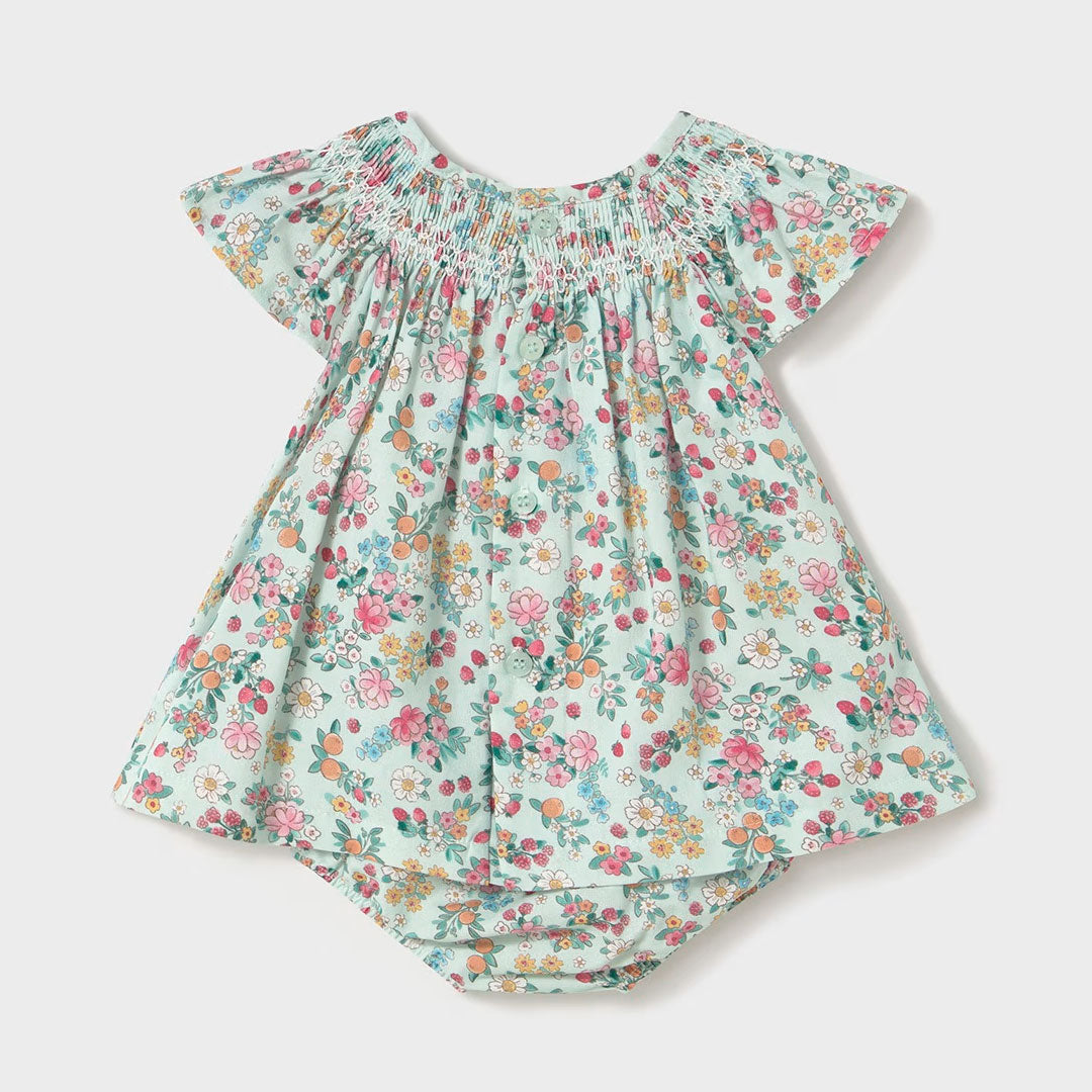 Vestido estampado de flores con cubrepañal, para bebé recién nacido, hecho de tela transpirable y liviana, con detalle bordado - Mayoral