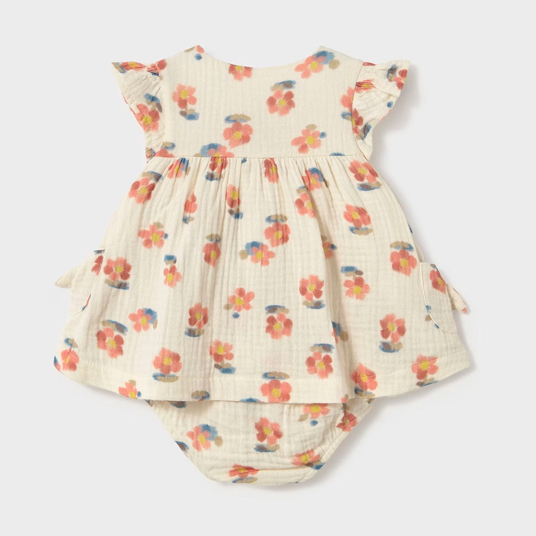 Vestido estampado flores de manga corta para recién nacida, cierre con botones en la parte delantera, bolsillos funcionales en la parte delantera, diseño estampado - Mayoral