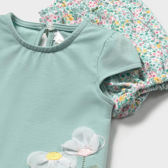 Set de 2pz blusa y panti verde menta y flores, blusa hecha en tela transpirable y fresca, panti con ajuste de pierna, estampado en patrón - Mayoral