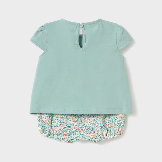 Set de 2pz blusa y panti verde menta y flores, blusa hecha en tela transpirable y fresca, panti con ajuste de pierna, estampado en patrón - Mayoral