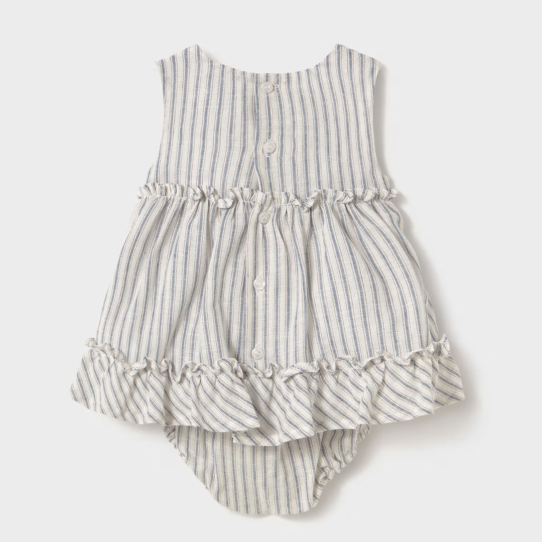 Vestido con cubrepañal diseño a rayas y bolero, set para bebé, hecho en tela ligera y transpirable, con adorno tipo bolero, cubrepañal con ajuste de pierna - Mayoral