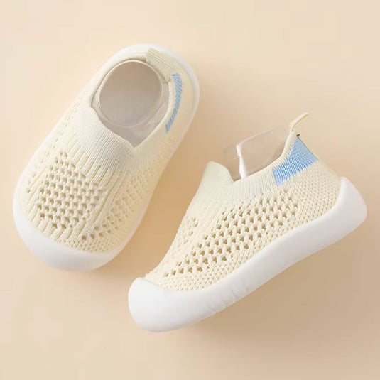 Zapatos tejido con suela antideslizante para bebé, hechos en material transpirable suave e hipoalergénico, fácil de lavar, suela en silicona, sin cordones