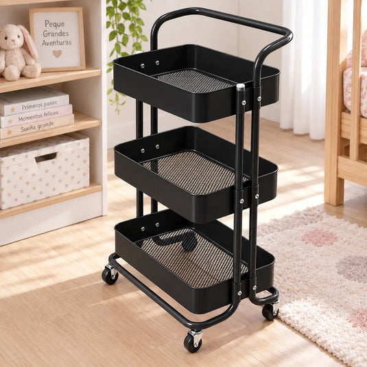Carrito organizador metálico de 3 niveles con ruedas