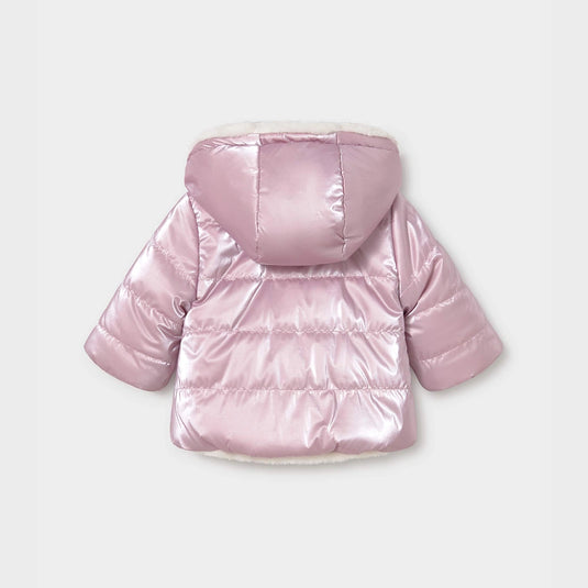 Chaquetón reversible con capucha y forro de borreguito para recién nacida, color Malva - Mayoral