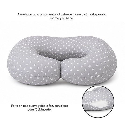 Cojín de lactancia ergonómico multifuncional, color Gris con estrellas - Nubba