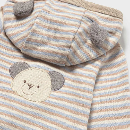 Conjunto 3pz chaqueta con capucha a rayas, camiseta bordada y pantalón Moca Vigoré - Mayoral