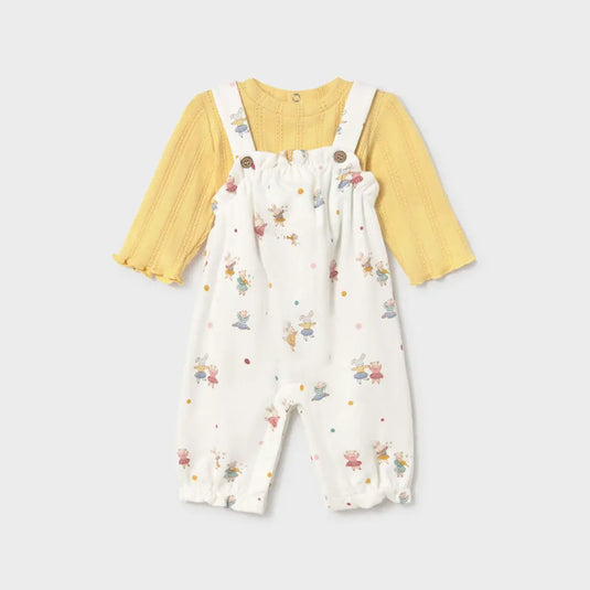 Conjunto overall estampado y camiseta para recién nacida - Mayoral