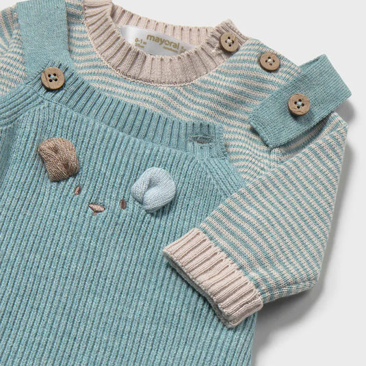 Conjunto 2pz overall tejido con carita de oso y buzo a rayas Mineral Vigoré - Mayoral
